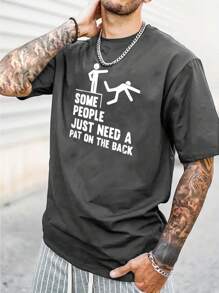 休閒人像 標語男士T恤 - 深灰色 - 查看 1