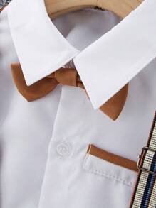 Baby Boy Bow Front Shirt & Suspender Pants & Hat - Brown - View 3