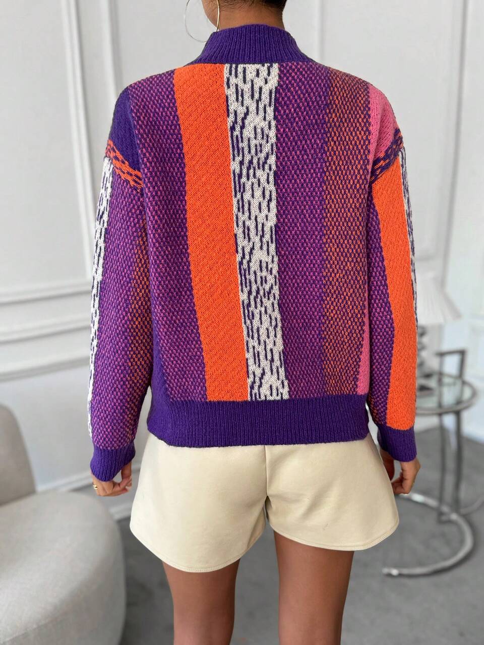 Colorblock Drop Shoulder Sweater,Long Sleeve Tops Knit Pullover Fall Winter Sweater