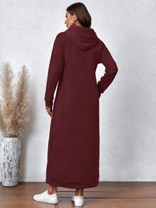 Kangaroo Pocket Drop Shoulder Hoodie Dress - Burgundy - View 2