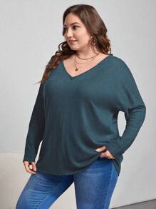 SHEIN Essnce Plus Size Simple T-shirt - Dusty Blue - View 1