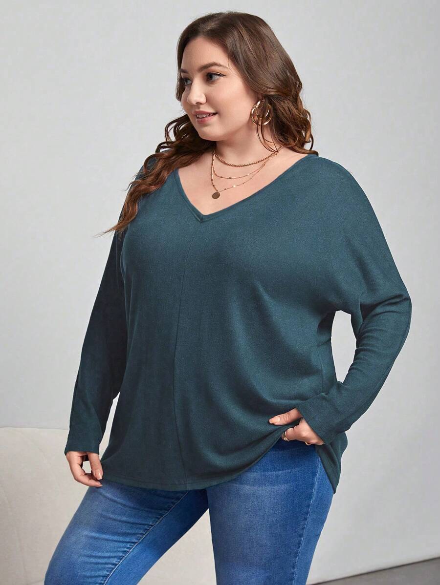 SHEIN Essnce Plus Size Simple T-shirt - Dusty Blue - View 1