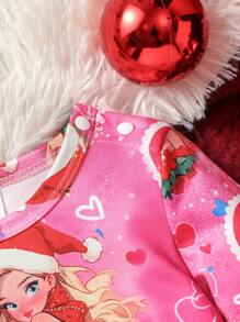 女嬰卡通人物圖案網紗拼接荷葉邊T恤和褲子 - 彩色 - 查看 4