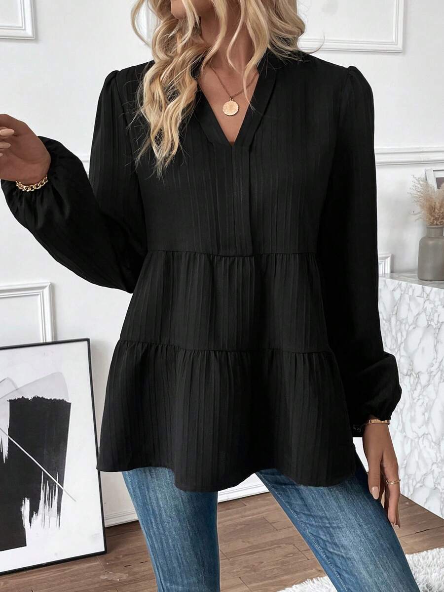 EMERY ROSE Ruffled Hem Shirt/blouse - Black - View 1