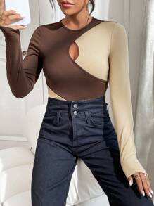 SHEIN Essnce 女士色塊圓領空心連體衣 - 彩色 - 查看 4