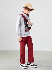 SHEIN Boys' Casual Zippered Hem Pants With Letter Print Pattern