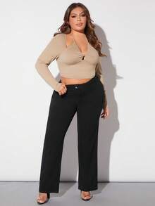 SHEIN SXY Plus Cut Out Twist Front Halter Tie Back Crop Tee - Camel - View 3