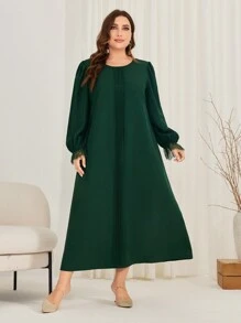 Al Najma Plus Size Lace Patchwork Dress With Waist Belt