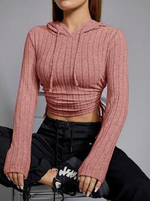 SHEIN EZwear 側抽繩短款連帽衫 - 藕粉色 - 查看 6