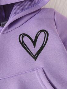 Baby Girl Heart Print Kangaroo Pocket Hoodie & Sweatpants - Purple - View 8