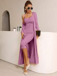 Mulvari 素色吊帶緊身洋裝&開門襟外套 - 藕粉色 - 查看 7