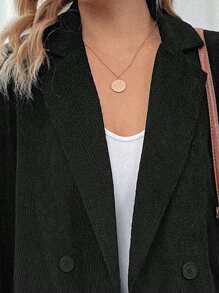 SHEIN LUNE Plus Lapel Neck Double Button Corduroy Blazer - Black - View 4
