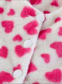 SHEIN 女小童愛心圖案絨毛外套 - 白色 - 查看 6