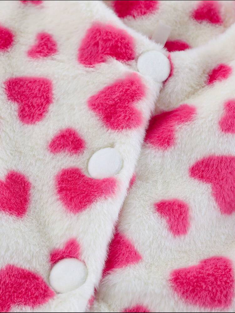 Young Girl Heart Pattern Teddy Coat