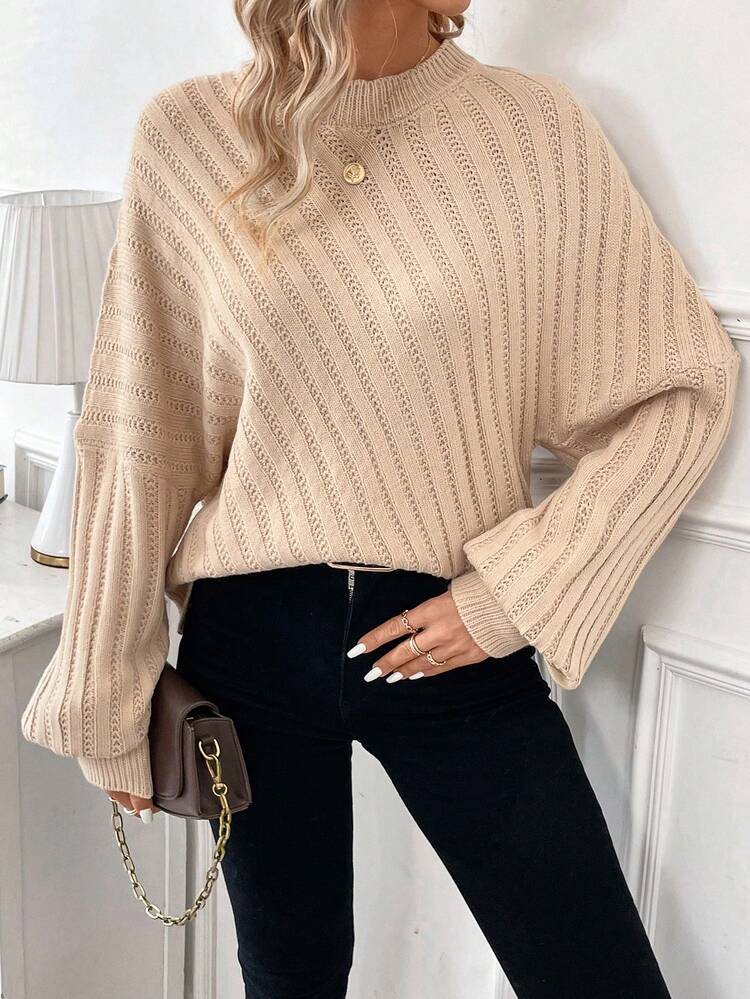 Solid Color Batwing Sleeve Sweater Winter Casual Pink