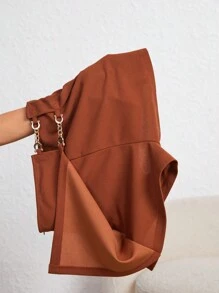 SHEIN Privé Chain Detail Wrap Hem Skort - Redwood - View 6