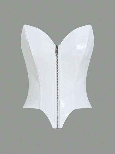 SHEIN ICON Top tubo de cuero sintético con cremallera delantera