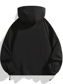 Men'S Hooded Long Sleeve Jacket With Drawstring Detail - Black - View 2