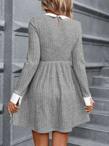 SHEIN Clasi Contrast Collar Keyhole Back Dress Without Belt - Grey - View 2