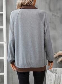 SHEIN LUNE Contrast Trim Raglan Sleeve Zipper Front Sweatshirt - Multicolor - View 3