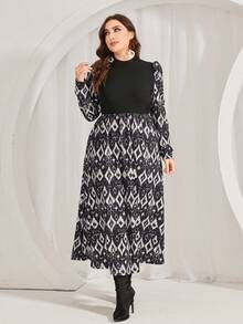 Modelyn Kích thước lớn Ống tay áo In Hình học Đầm - màu đen - Xem 3