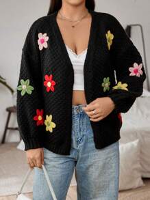 Sunspun Áo len cardigan hở vai họa tiết hoa nổi cỡ lớn, áo len hoa mùa đông cho nữ Áo len cardigan Áo len cardigan nữ Áo len cardigan Áo len cardigandazy Áo len cardigan Áo len mùa thu cho nữ Thu - màu đen - Xem 4