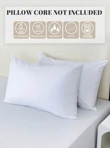 2pcWaterproof Pillowcase Without Filler, White Simple Bed Pillow Cover For Bedroo - White - View 6