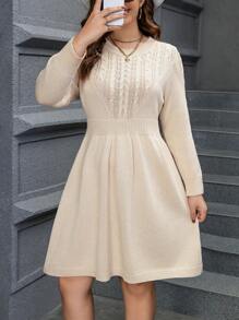 Calvaya Hơn Xoắn Dan Đầm Áo len - Màu be - Xem 3