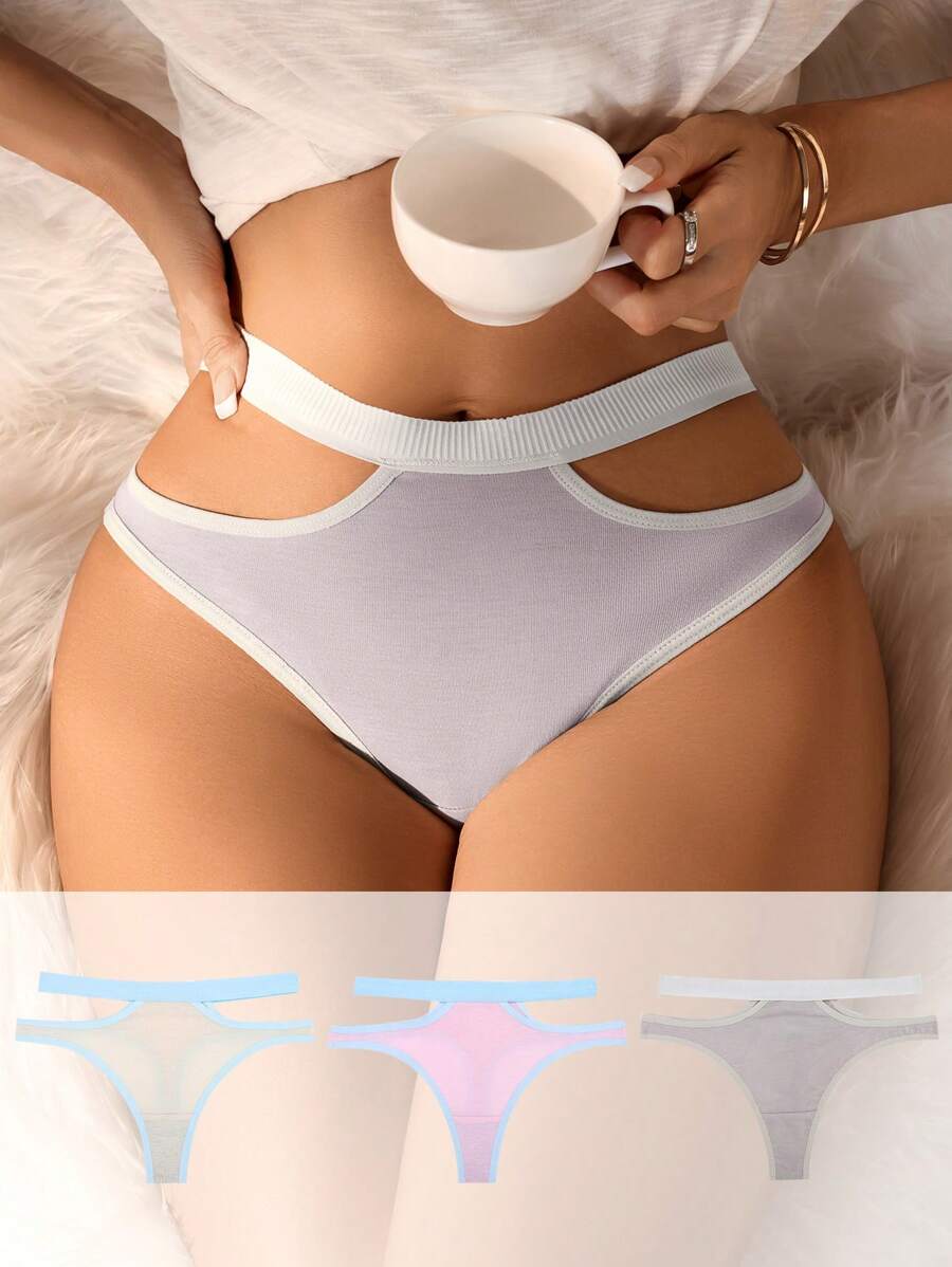 SHEIN Women Casual Comfy Polyester Thong With Contrast Binding And Cut Out Details