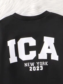 SHEIN Tween Girl Letter Graphic Thermal Lined Sweatshirt - Black - View 5