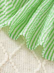 SHEIN 女嬰條紋圖案前蝴蝶結吊帶洋裝 - 綠色 - 查看 4