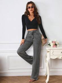 SHEIN Tall High Waist Straight Leg Jeans - Grey - View 6