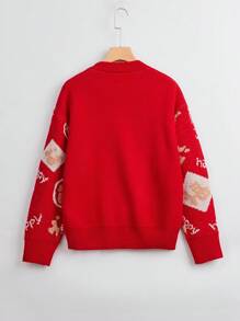 SHEIN LUNE Graphic Pattern Knit Pullover Fall Winter Sweater - Red - View 2