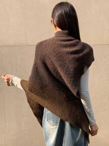 Dazy Designer 女士固色高領不對稱下擺雨衣款毛衣 - 咖啡棕 - 查看 6