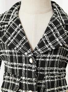 Baby Girl Plaid Pattern Lapel Neck Tweed Overcoat Without Sweater - Black and White - View 3