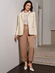 Anewsta Lapel Neck Flap Detail Tweed Blazer - Apricot - View 6