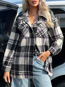 Aveloria Abrigo con estampado de cuadros de hombros caídos - Multicolor - Ver 5