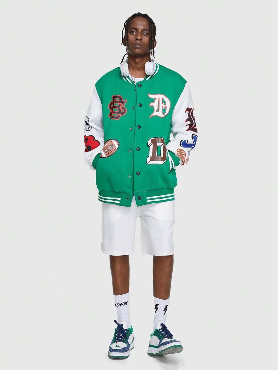 ROMWE Street Life Men's Contrast Color Striped Trim Baseball Jacket