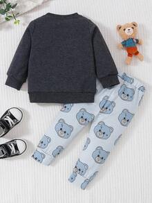 Baby Boy Bear Print Sweatshirt & Sweatpants - Dark Grey - View 2