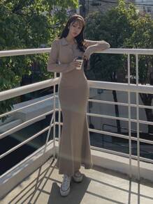 DAZY Của phụ nữ Vòng cổ Đầm - Màu Khaki - Xem 7