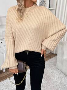 SHEIN Frenchy 純色蝙蝠袖毛衣 - 藕粉色 - 查看 3