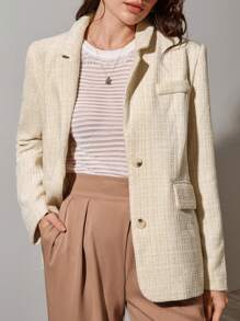 Anewsta Lapel Neck Flap Detail Tweed Blazer - Apricot - View 1