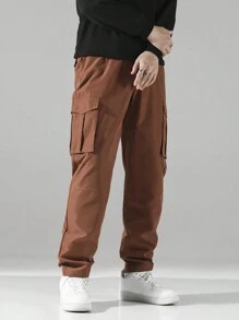 Manfinity Hypemode Men's Plus Size Solid Color Multi-pocket Cargo Pants - Brown - View 5