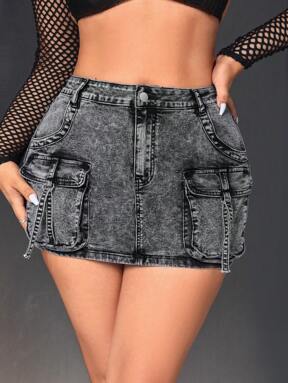 SHEIN ICON Plus Flap Pocket Denim Skirt