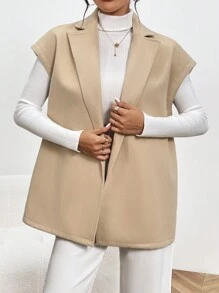 SHEIN Privé Cổ áo Thắt lưng Áo khoác vest - Màu Khaki - Xem 6