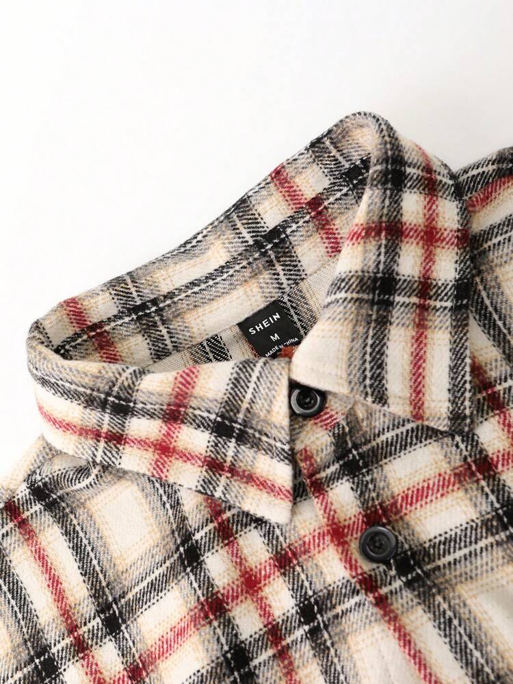 Men's Checkered Long Sleeve Shirt With Fleece Collar