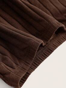 SHEIN EZwear 净色美人鱼下摆罗纹针织半身裙 - 巧克力棕 - 查看 3