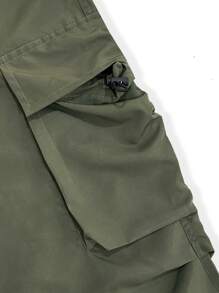 ROMWE MEN Street Life Pantalones De Hombres Tipo Cargo Con Bolsillos Con Solapa - Verde militar - Ver 4