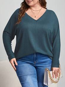 SHEIN Essnce Plus Size Simple T-shirt - Dusty Blue - View 3