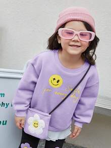 SHEIN 女小童邊緣拼接加絨內裏二合一套頭衫和緊身打底褲 - 紫色 - 查看 5